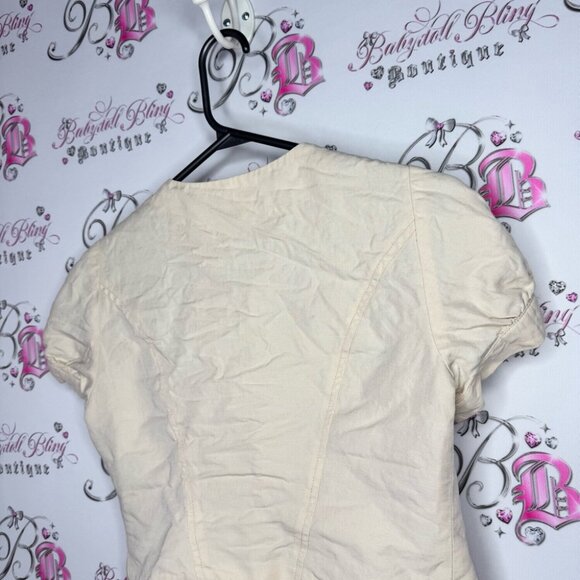 Elevenses blazer tshirt cardigan style top button up beige tan cream floral π - Picture 9 of 10